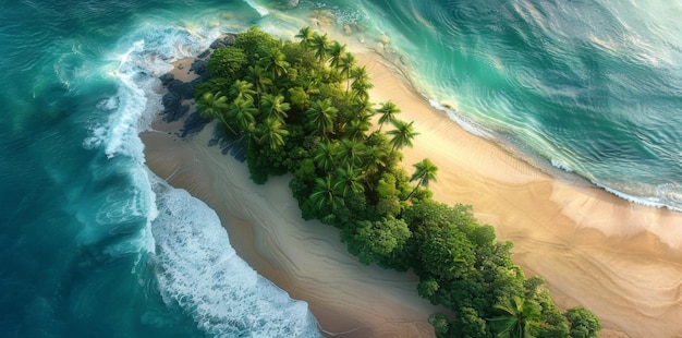 Vista aérea de una playa con palmeras