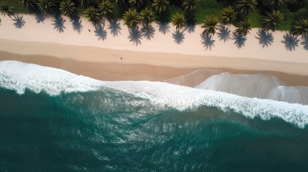 Vista aérea de una playa con palmeras