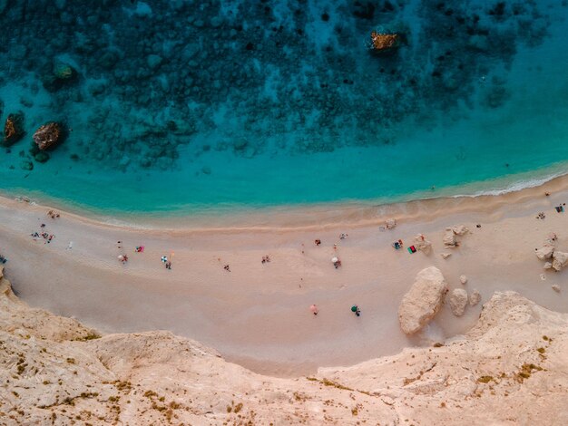 Vista aérea de la playa de porto katsiki isla de lefkada Grecia vacaciones de verano