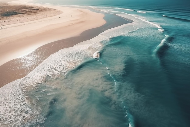 Vista aérea de una playa de verano olas azules del océano Fondo del espacio de copia IA generativa