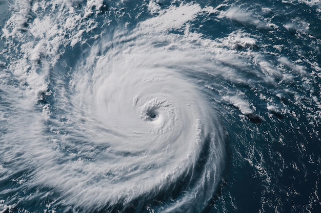 Vista aérea de un poderoso huracán sobre el océano