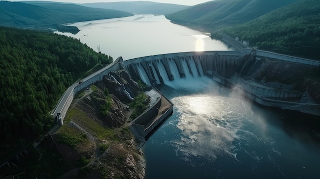 Vista aérea de la presa de energía hidroeléctrica