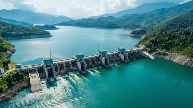 Vista aérea de la presa de energía hidroeléctrica