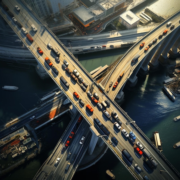 Vista aérea del puente con automóviles