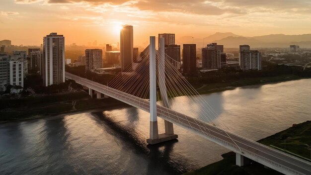 Foto vista aérea del puente estaiadas en el centro de negocios marginal de pinheiros, são paulo, brasil