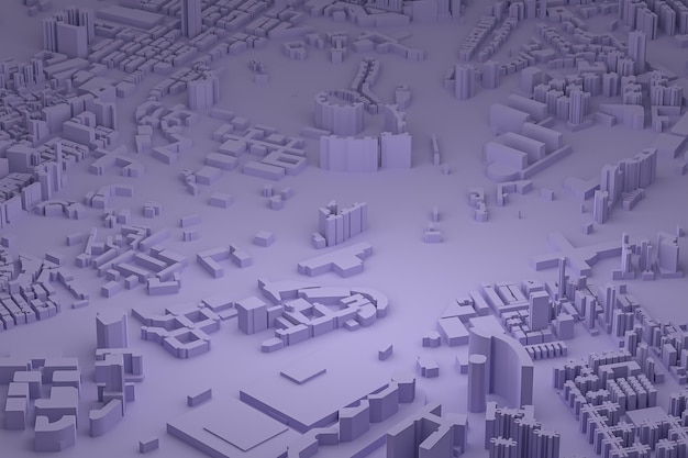 Vista aérea púrpura de los edificios de la ciudad representación 3d fondo de mapa púrpura