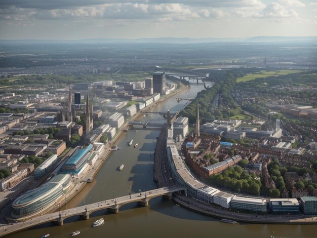 Foto vista aérea de reading explorando una gran ciudad en el támesis