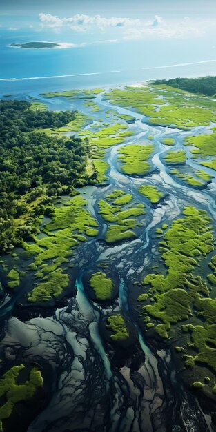 Vista aérea del río y el bosque Fotografía artística al estilo del Congo