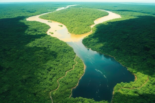 Foto una vista aérea del río en el bosque