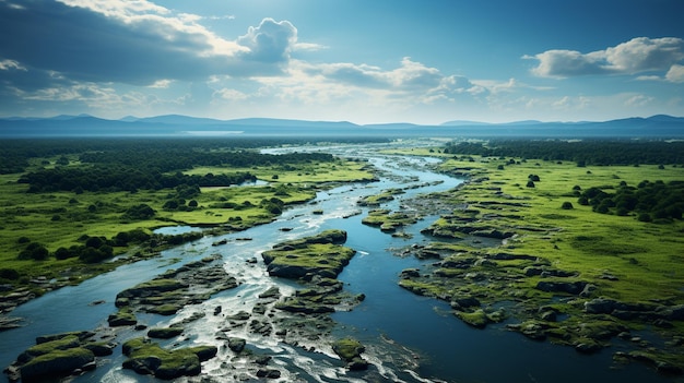 Vista aérea de un río Generativo Ai