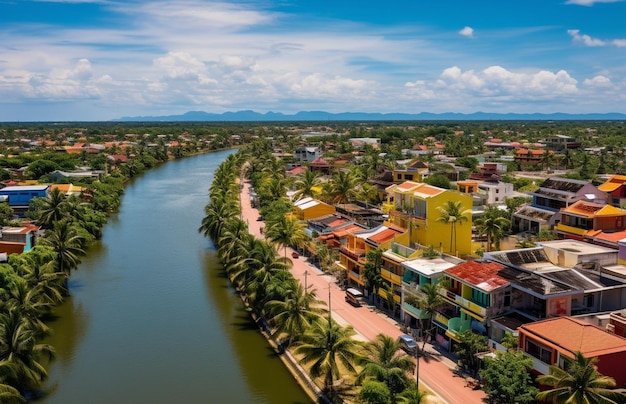 Foto vista aérea del río mekong en vientiane, laos