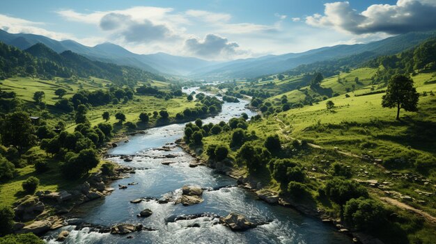 Vista aérea del río en los prados