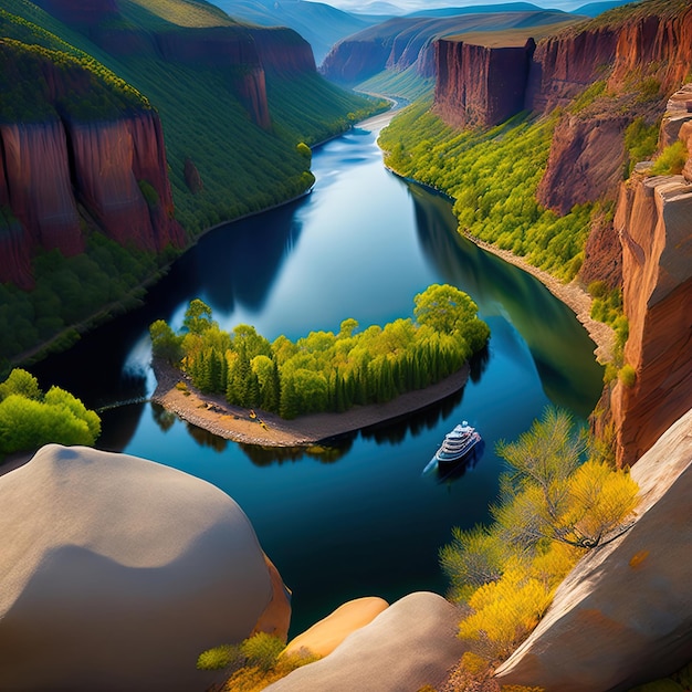 Vista aérea de un río y las rocas circundantes