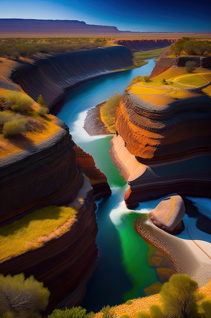 Vista aérea de un río y las rocas circundantes