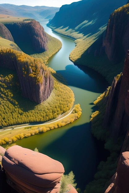 Vista aérea de un río y las rocas circundantes