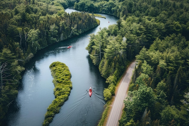 Foto una vista aérea de un río rodeado de árboles