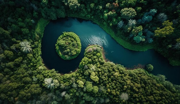 Vista aérea de un río rodeado de árboles