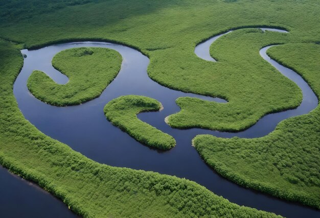 Vista aérea de un río sinuoso