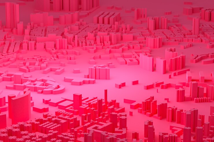 Foto vista aérea rosa de los edificios de la ciudad representación 3d fondo de mapa rosa