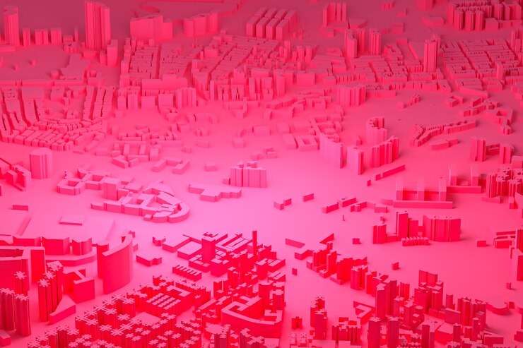 Foto vista aérea rosa de los edificios de la ciudad representación 3d fondo de mapa rosa