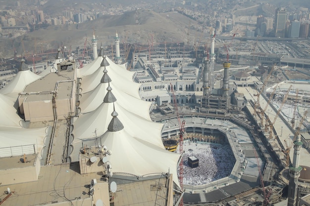 Vista aérea de la sagrada kaabah en la meca