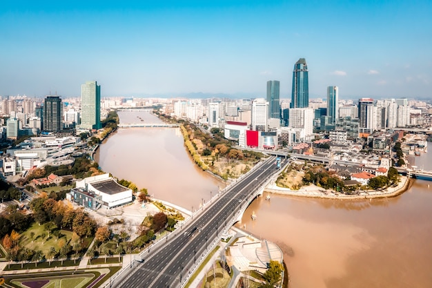 Vista aérea de Sanjiangkou en Ningbo