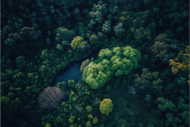 Foto vista aérea de la selva tropical ilustración generativa ecológica verde