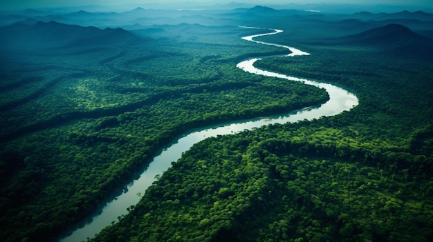 Vista aérea de la selva tropical y la lluvia amazónica