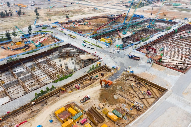 Foto vista aérea del sitio de construcción