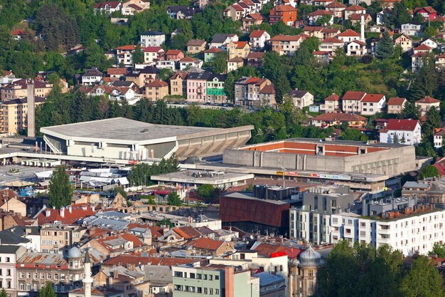 Vista aérea de la Skenderija en Sarajevo