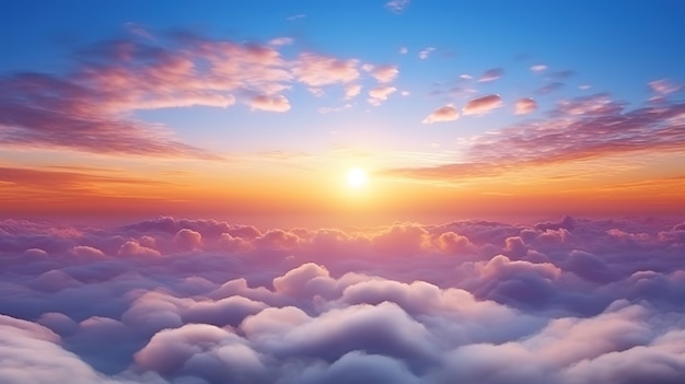 Vista aérea sobre las nubes al atardecer hermoso paisaje de nubes