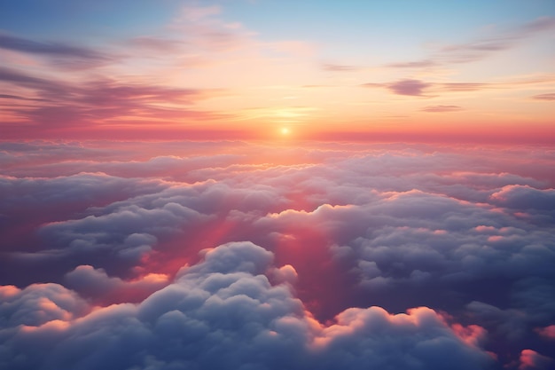 vista aérea sobre las nubes en el cielo al atardecer AI generar