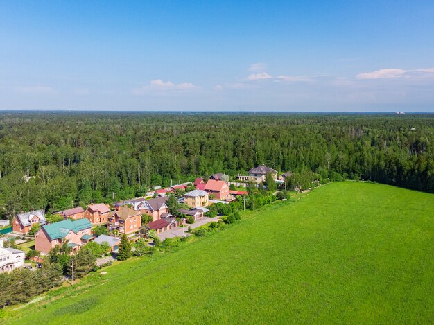 Vista aérea superior del abejón de la belleza de las casas de campo.