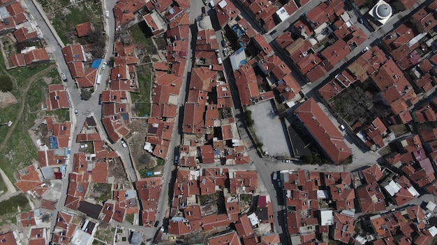 Vista aérea superior drone casa techos urbano ciudad patrón arquitectura edificio stock