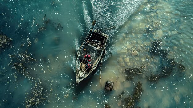 Foto vista aérea de los surfistas en sus tablas de surf