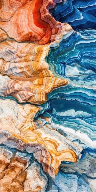 Vista aérea con textura blanca de hermosas capas de texturas de colores en el paisaje montañoso