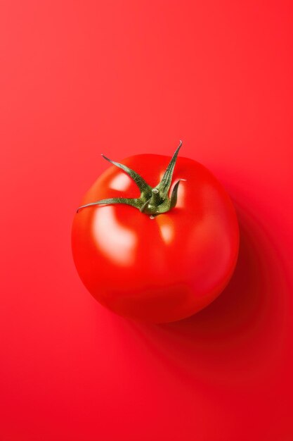 Vista aérea del tomate sobre fondo rojo generado por IA