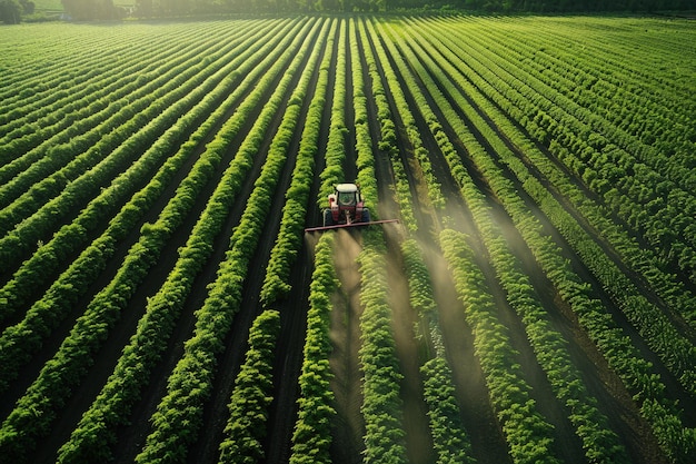 Una vista aérea de un tractor arando un campo