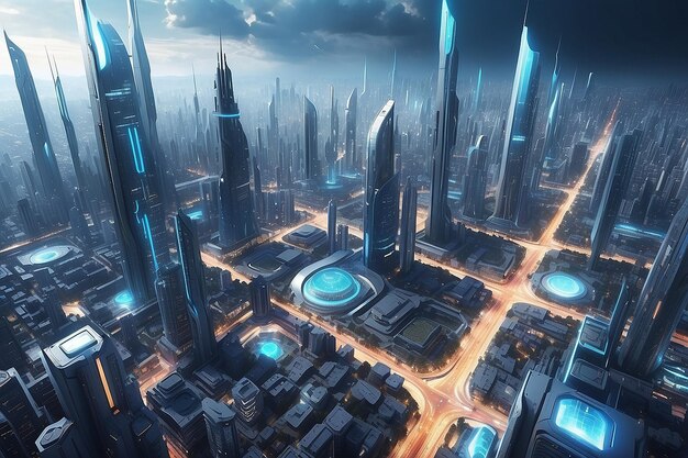 Vista aérea del trasfondo del concepto de Ciudad Futurista