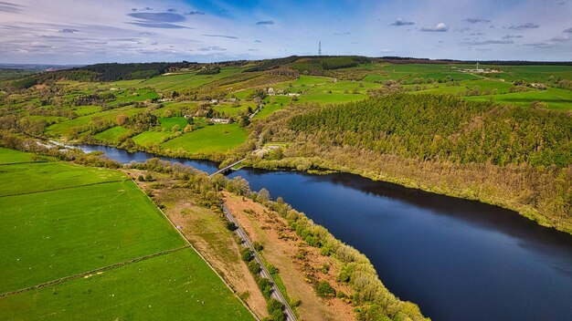 Vista aérea del valle del río Verdant en el norte de Yorkshire