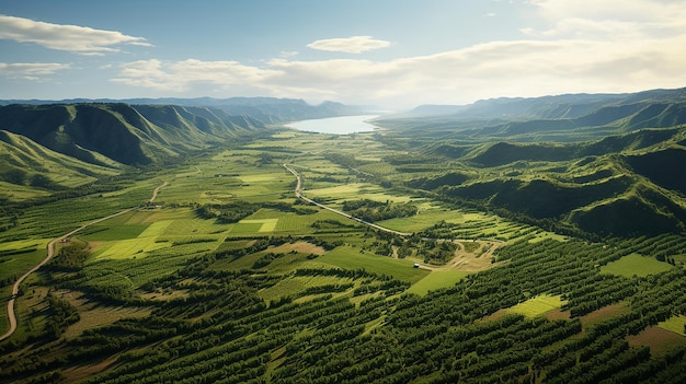 Vista aérea de los verdes viñedos en Oregón