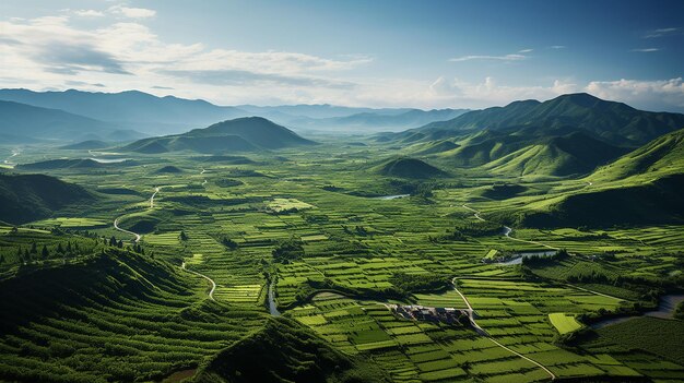 Vista aérea de los verdes viñedos en Oregón