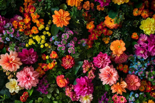 Una vista aérea de un vibrante dosel de flores ideal para un animado anuncio de primavera.