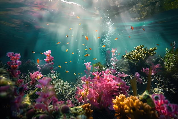 Una vista bajo el agua de un colorido arrecife de coral