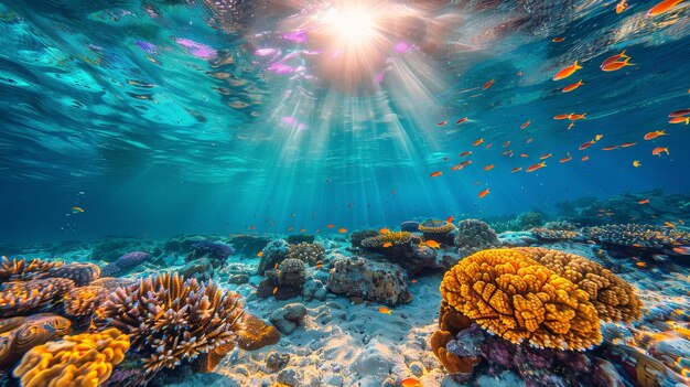 Una vista bajo el agua de un vibrante arrecife de coral