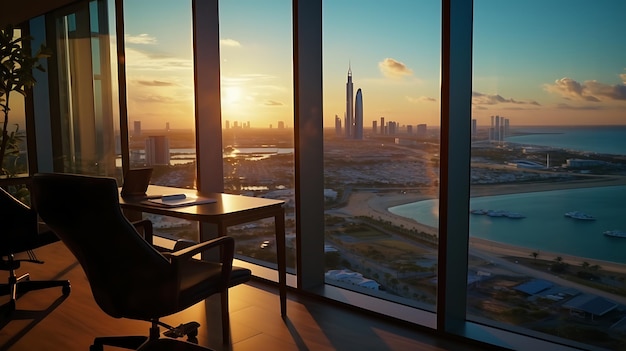 Vista al mar de Dubai dentro de la habitación gran vidrio