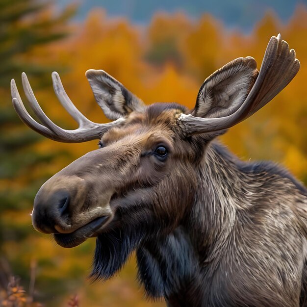 Foto una vista de un alce canadiense desde el lado inferior derecho al mirar hacia el cielo generado por la ia