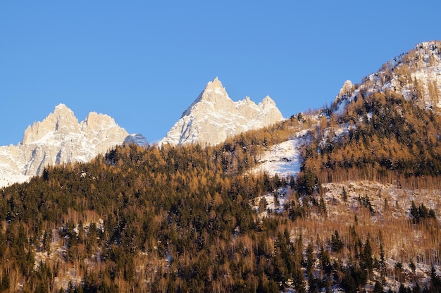 Foto vista de los alpes del mont blanc desde la ciudad de chamonix, francia