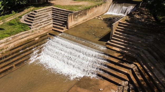 Vista alta ângulo, de, Weirs, ligado, a, pequeno, rio, em, tailandia