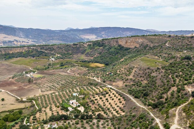 Vista de alto ángulo del campo agrícola contra el cielo